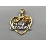 9ct gold sister heart pendant (1.23g)