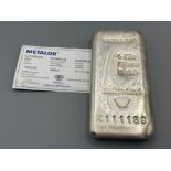1 kilo silver bar with Metalor certificate