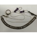 Collection of Silver Jewellery including amethyst earrings, pendant and bar brooch this lot has a