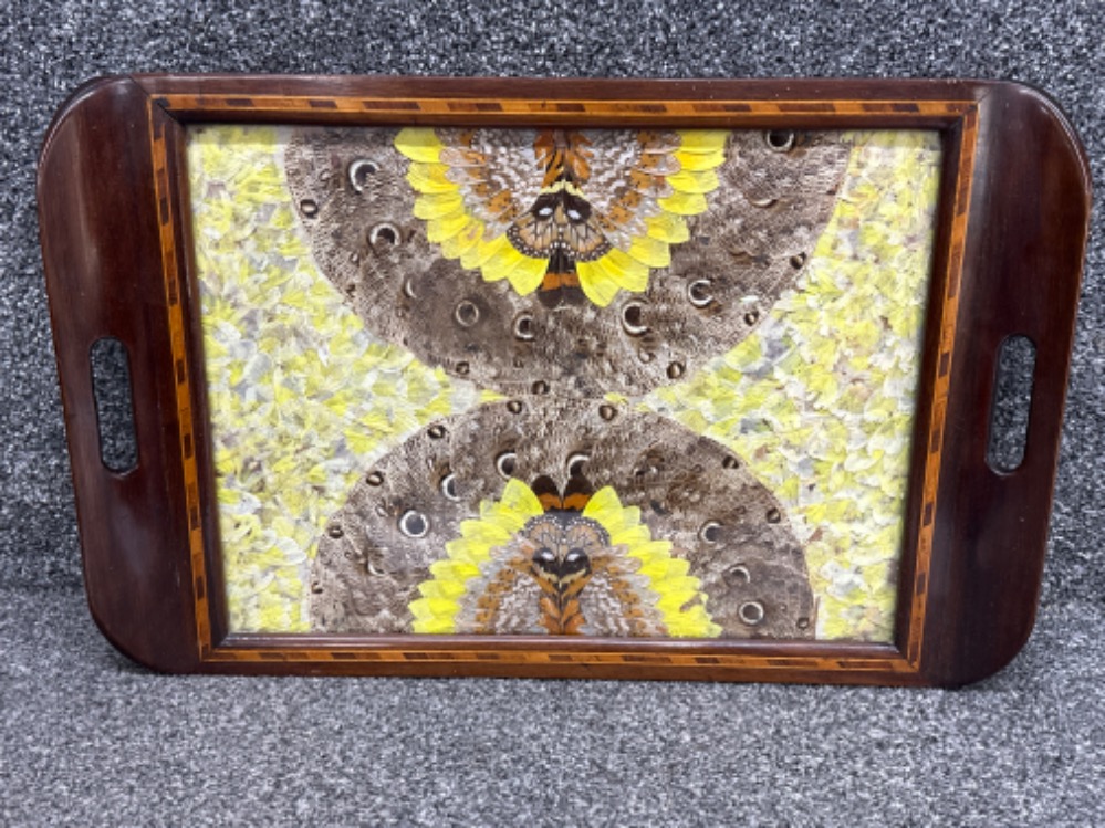 Inlaid mahogany Butterfly twin handled serving tray