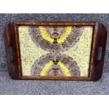 Inlaid mahogany Butterfly twin handled serving tray