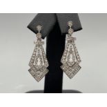Ladies 18ct white gold diamond ornate drop earrings, comprising of 41 round brilliant cut diamonds
