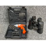 Set of binoculars and cased multi tool set
