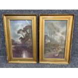 Pair of gilt framed prints (country scenes) by F. Arnold (36cm x 56cm)