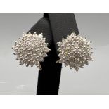 Ladies 18ct gold diamond cluster earrings, comprising each 38 round brilliant cut diamonds approx
