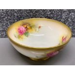 Circular Royal Worcester bowl Rose pattern by M. Hunt diameter 18.5cm