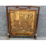 Edwardian framed mahogany tapestry fire screen