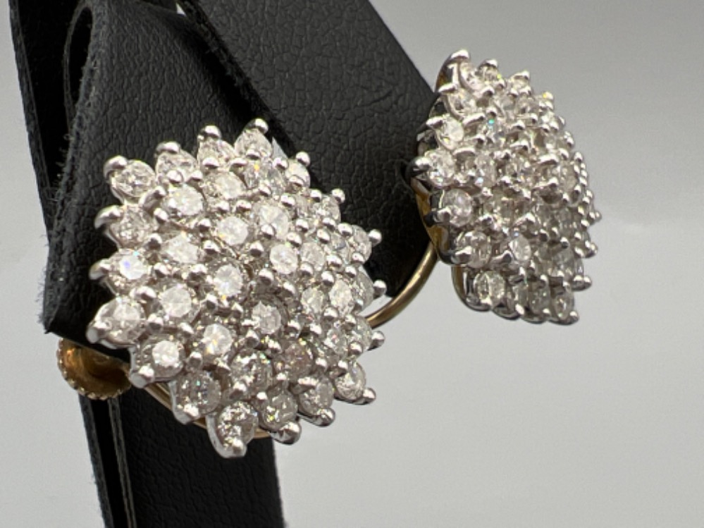 Ladies 18ct gold diamond cluster earrings, comprising each 38 round brilliant cut diamonds approx - Image 2 of 2