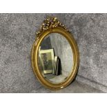 Large gilt framed oval shaped bevelled edge hall mirror 76x102cm