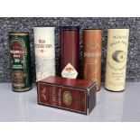 6 whisky miniatures all boxed including Busmills malt
