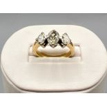 Stunning ladies gold 3 stone diamond ring, comprising of 3 oval shaped diamonds. Each set with 4
