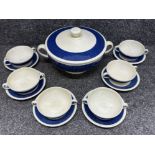 Grindley England “Melrose” twin handled soup tureen, soup bowls & plates