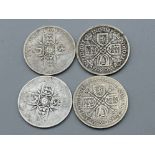 4x silver one florin coins dated 1920 & 2x 1929, (other coin rubbed)