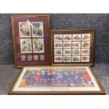 3 framed fire rescue themed cigarette and stamp cards