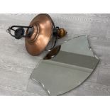 Vintage style copper & metal ceiling light together with a frameless mirror
