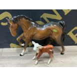 Vintage Beswick horse in brown gloss together with a Beswick Hereford Calf