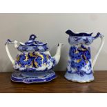 Burleigh Venice blue and white teapot with teapot stand etc