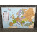Modern Framed map of Europe with flag presentation (Pin board reverse) - 89x60cm
