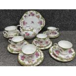 21 pieces of Aynsley tea China - green & white with floral pattern