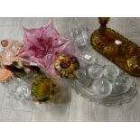 Miscellaneous glassware to include Josef Hospodka bowls, dressing table sets, glass bird ornaments