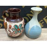 Vintage West German 95-25 jug together with a Swedish pottery vase (marked on base)