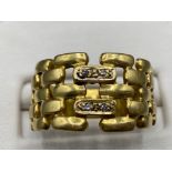 Fancy patterned 18ct yellow gold and diamond ring, Size Q1/2 6.18g