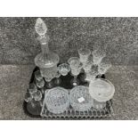 Tray of glassware including 6x Bohemia lead crystal drinking glasses