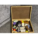 Box of various fishing items to include hooks reel etc