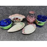 4x pieces of Maling lustre ware & 2x Ringtons flower holders