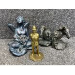 Brass police figure, horse bookends and resin angel figure