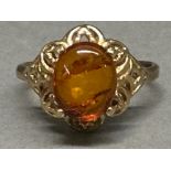 Gold on silver oval amber ring - size R