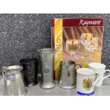 4 x various Tankards, 2 cups and box of 6 wine glasses