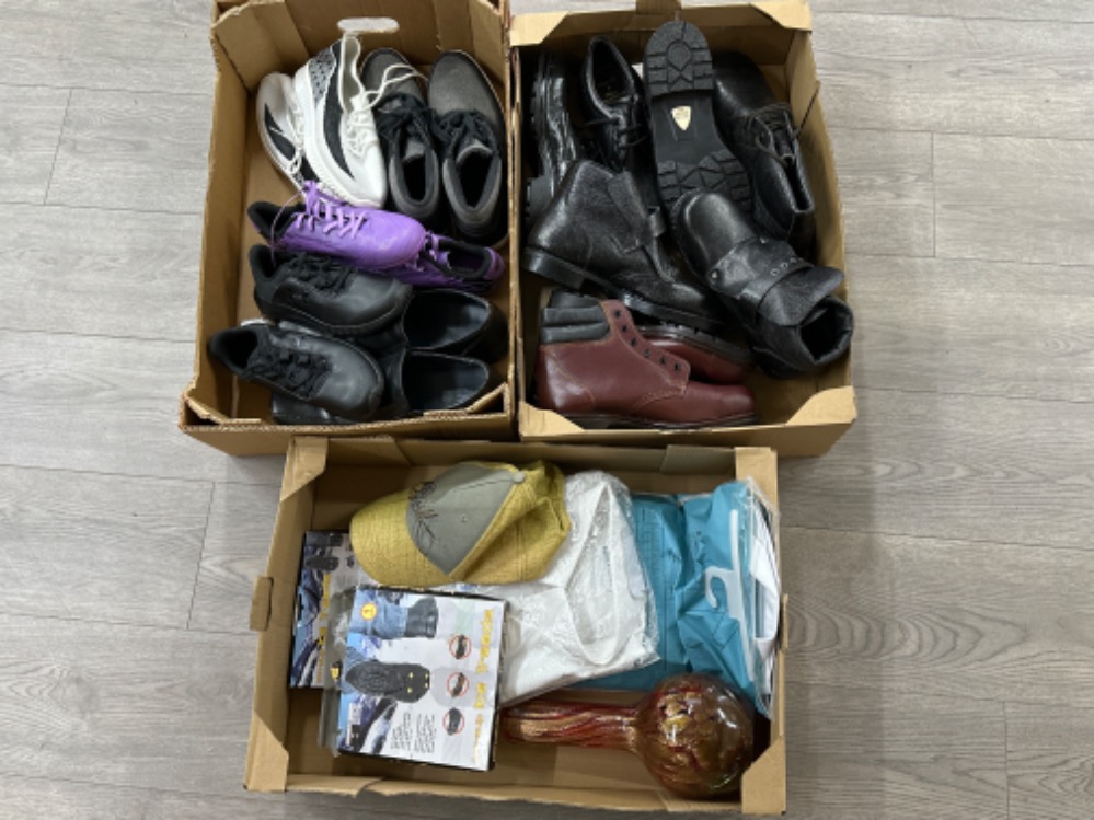 3 boxes containing trainers, boots etc