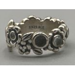 Silver “Pandora” ring set with moonstone & CZs - size K