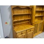 Pine kitchen dresser fitted with a pair of drawers & below cupboards - 99x45cm, Height 177.5cm