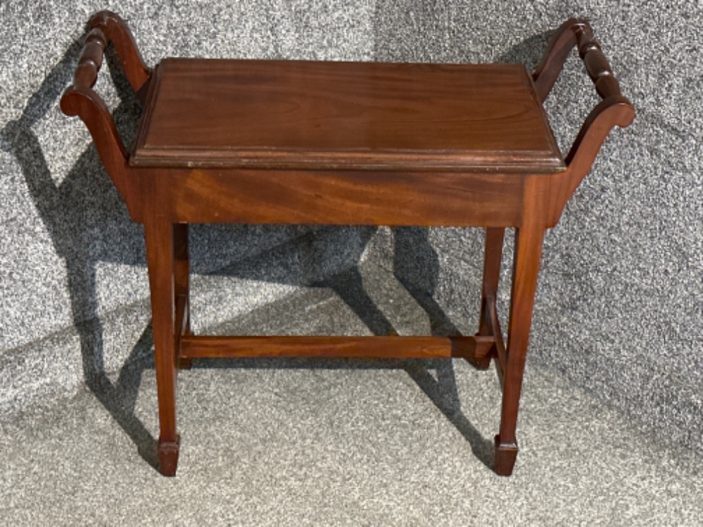 Wide Mahogany piano stool with under seat storage