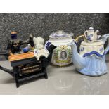 3 vintage Ringtons teapots “1x commemorative & pair of novelty Cardew Blue