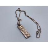 Hallmarked silver chain and block pendant, 21g 46cm