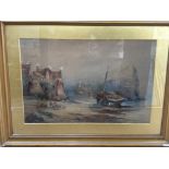 Large gilt framed oil on board painting - seascape scene signed with initials bottom right by the