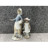 2x Nao by Lladro figures - little girl with parasol & Girl with Puppy