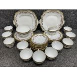 39 pieces of vintage Aynsley tea China - floral patterned with cream & gilt