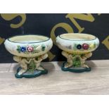 Pair of Japanese Marumon ware Bon Bon dishes - Floral design with cherub base