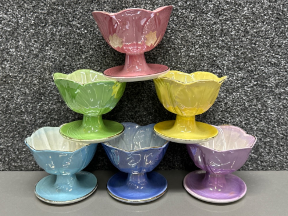 Set of 6 Maling lustre Harlequin sundae dishes/ ice cream dessert bowls