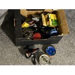 Box of Various fly, spin fishing reels