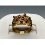 Ladies 9ct gold Amethyst fancy 10 stone ring, size O (4.73g)