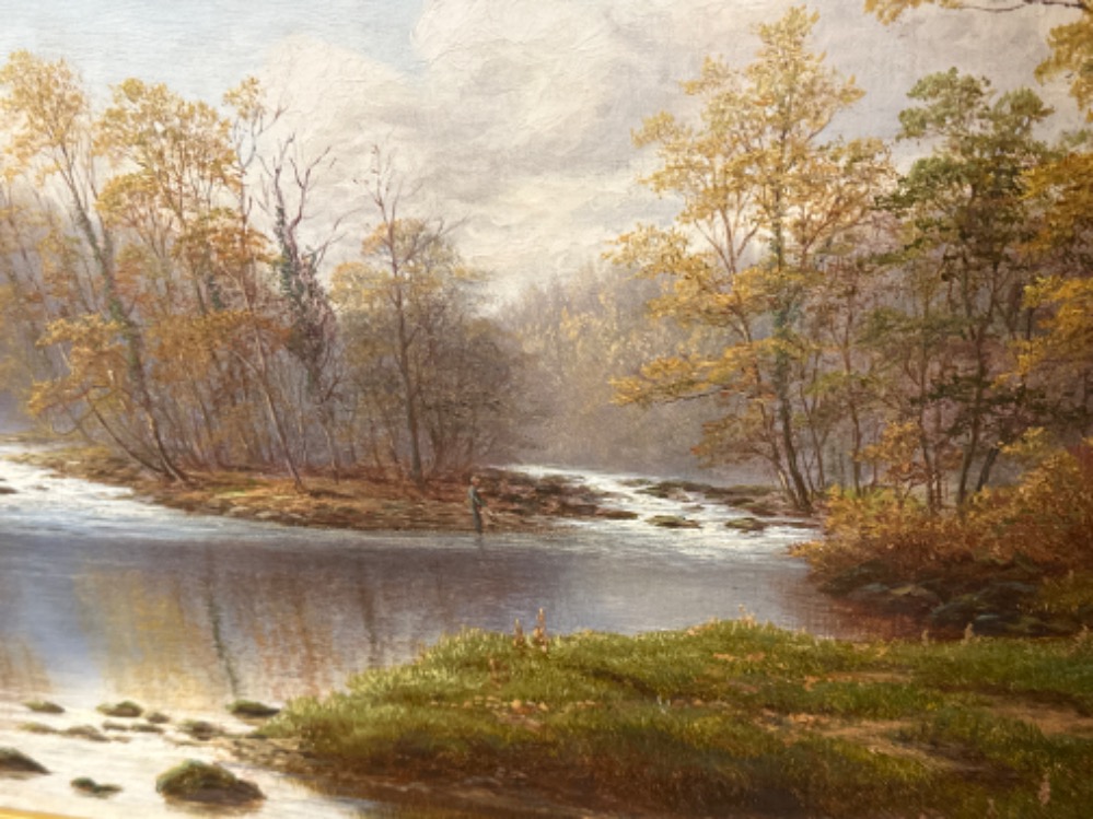 19th century William Mellor (1851-1931) oil on canvas painting of a Yorkshire river scene, gilt - Image 2 of 3