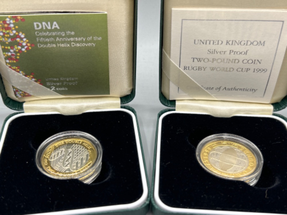 3 Royal mint UK silver proof £2 coins, DNA, 300th Anniversary of the Act of Union and 1999 Rugby - Image 3 of 4