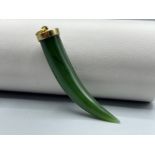 9ct Yellow Gold London Hallmarked Jade Tusk Pendant - Weighing 10.25 grams - Measuring Approximately