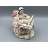 Irish Dresden ornament titled love letter - Lady dressed in delicate porcelain lace, her writing