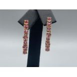 18ct Hallmarked Yellow Gold & Pink Topaz Drop Earrings with butterfly backs - Weighing 6.57